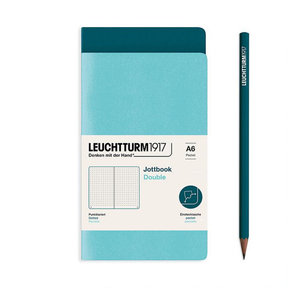 Leuchtturm, Green, Journal, Art & School, A6, Dotted, Jottbook Double, Aquamarine & Pacific Green, 724294